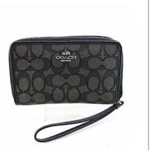 Coach NEW Smoke Black Zip Around Wristlet Wallet